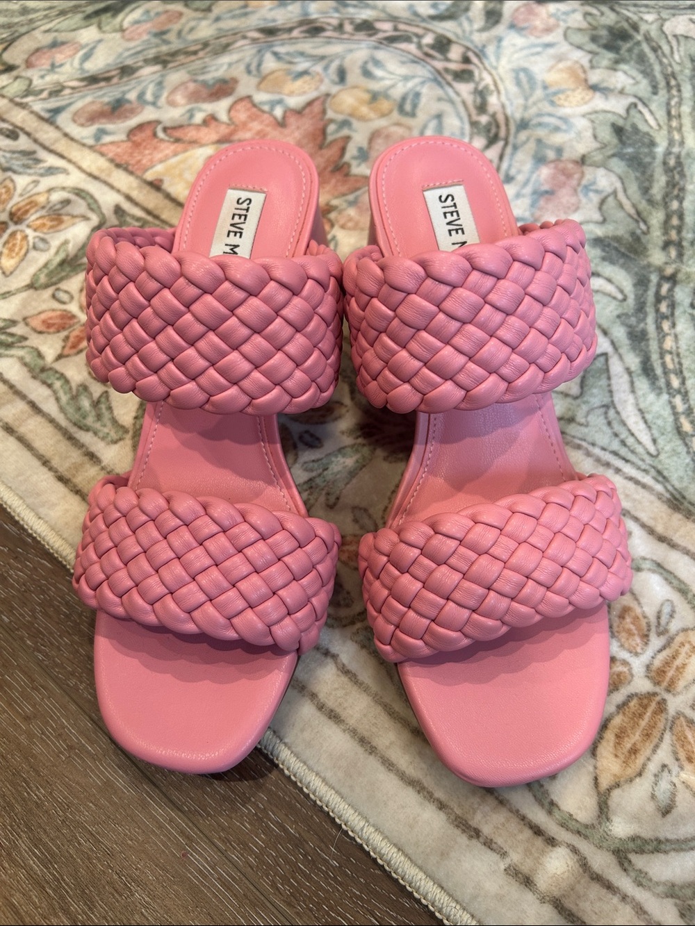 NEW Steve Madden Pink Braided Double-Band Slide Heels